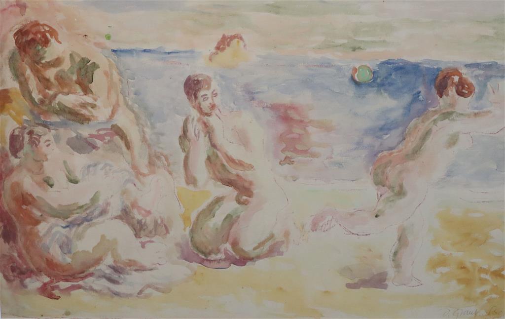§ Duncan Grant (1885 –1978) Nude bathers on a beach 15.5 x 24.25in.